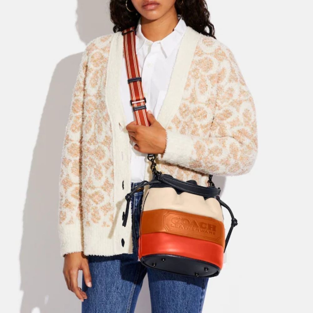 Coach RETAIL Colorblock Pillow Quilted Field Bucket Bag - Orange Cream Tan Navy - Picture 7 of 17